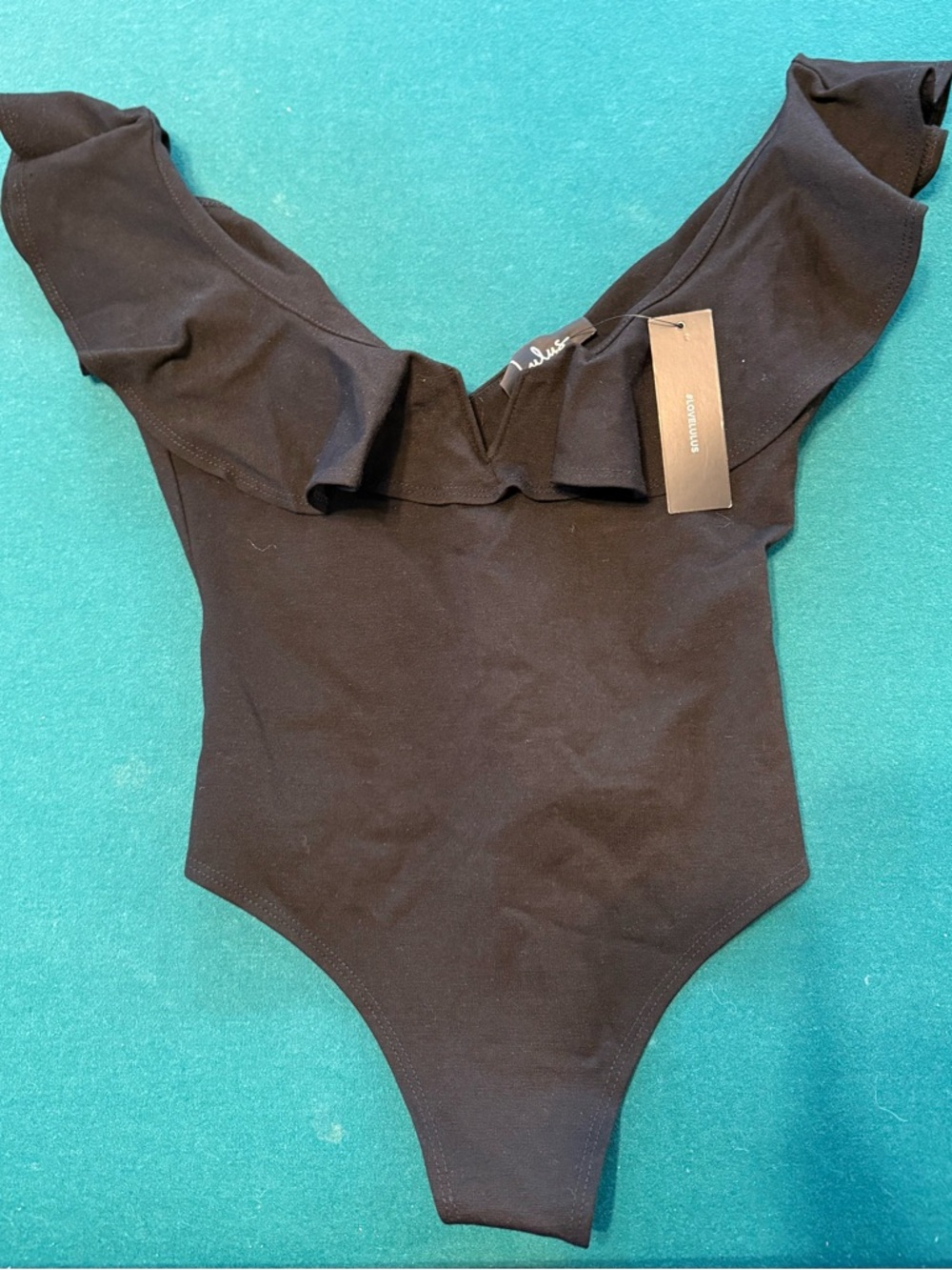 Women’s Black Ruffle-Trim Bodysuit